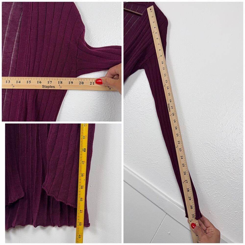 Free People Ribbed Longline Duster Cardigan S Linen Blend Plum Purple - Picture 8 of 9